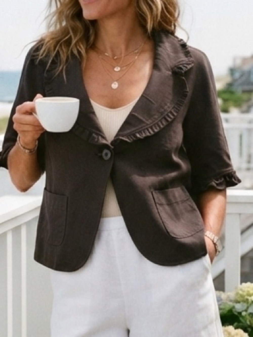 GNW Black 100% Cotton Ruffle Jacket XL Dark Academia Boho Minimalist Cottagecore